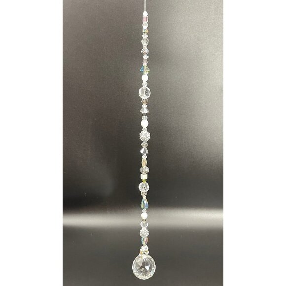 Beaded Suncatcher White Silver Clear Crystal Prism Hanging Patio Decor Yard Art - Picture 3 of 10